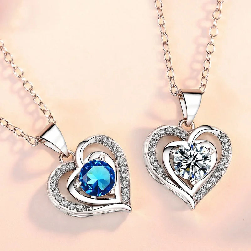 Crystal CZ Heart Pendant Choker Necklace 925 Sterling Silver Chain Necklaces For Women Wedding Jewelry Gifts