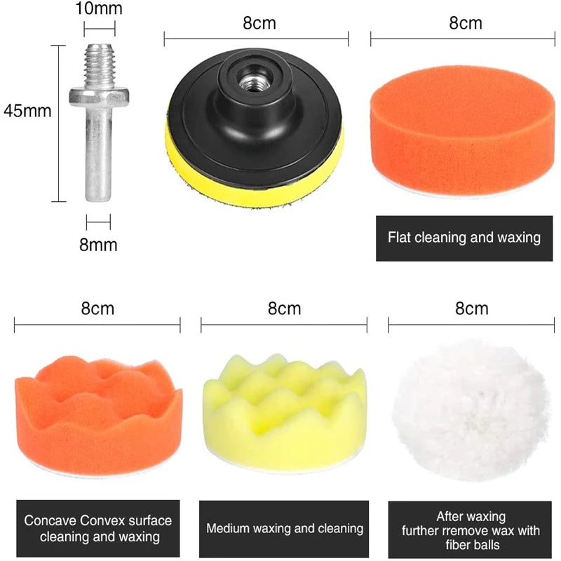 Car Polishing Sponge Pads Kit Foam Pad Buffer Kit Polishing Machine Wax Pads