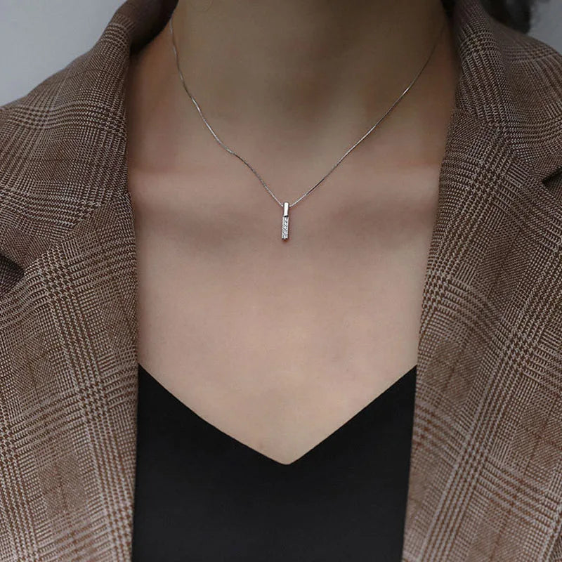 925 Sterling Silver Necklace Geometric Cubic Zircon Necklace Clavicle Chain