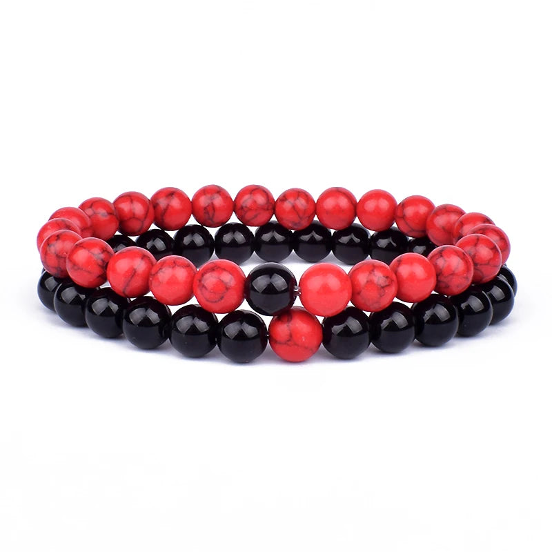 2pcs/set Couples Distance Bracelet Natural Stone Yoga Beaded Bracelets Men Women