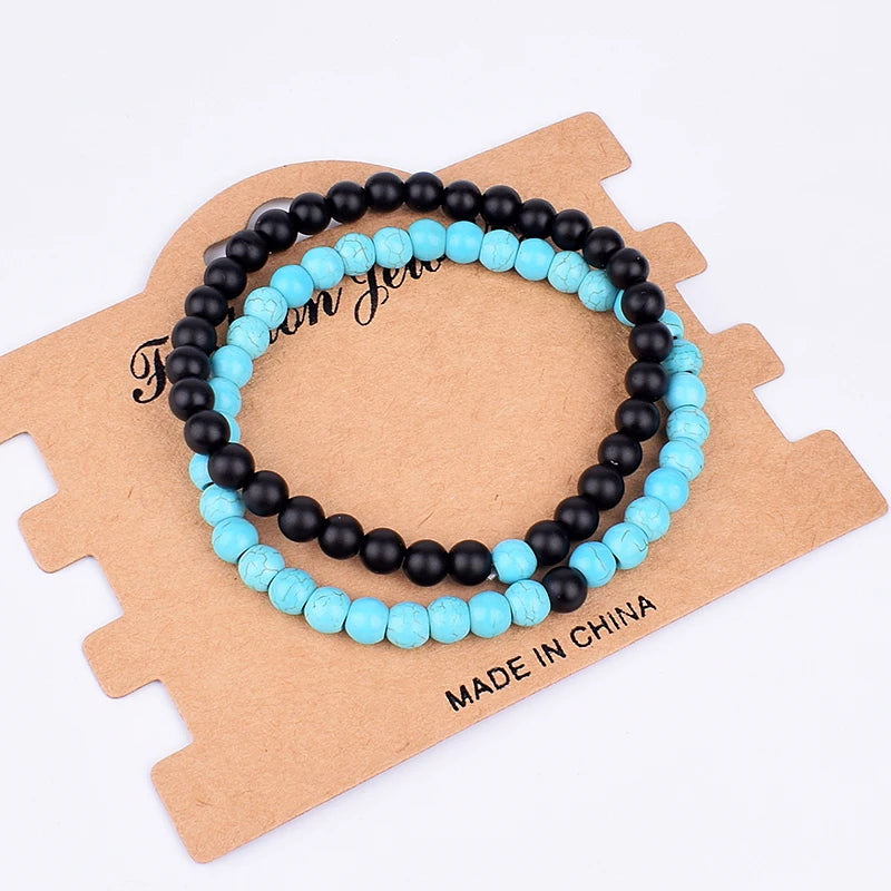 2pcs/set Couples Distance Bracelet Natural Stone Yoga Beaded Bracelets Men Women