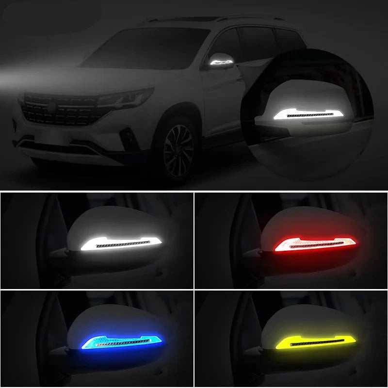 1 Pair Car Rearview Mirror Reflective Sticker Door Leaf Board Safety Warning Tape For Auto Film Stickers Decorative Strip