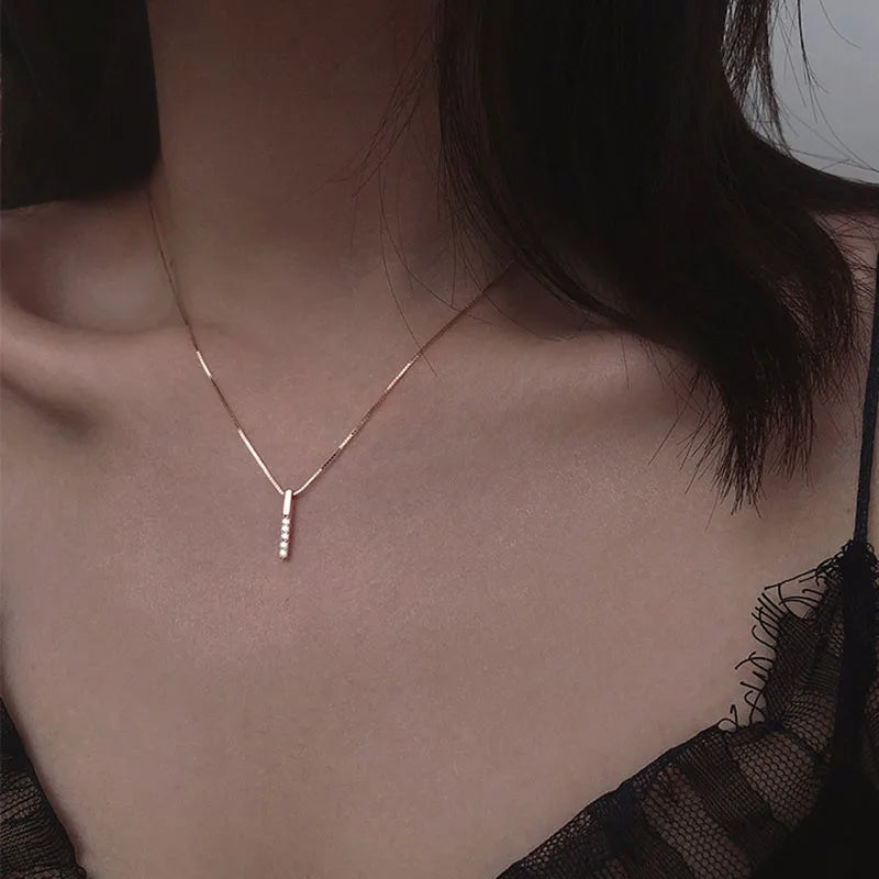 925 Sterling Silver Necklace Geometric Cubic Zircon Necklace Clavicle Chain