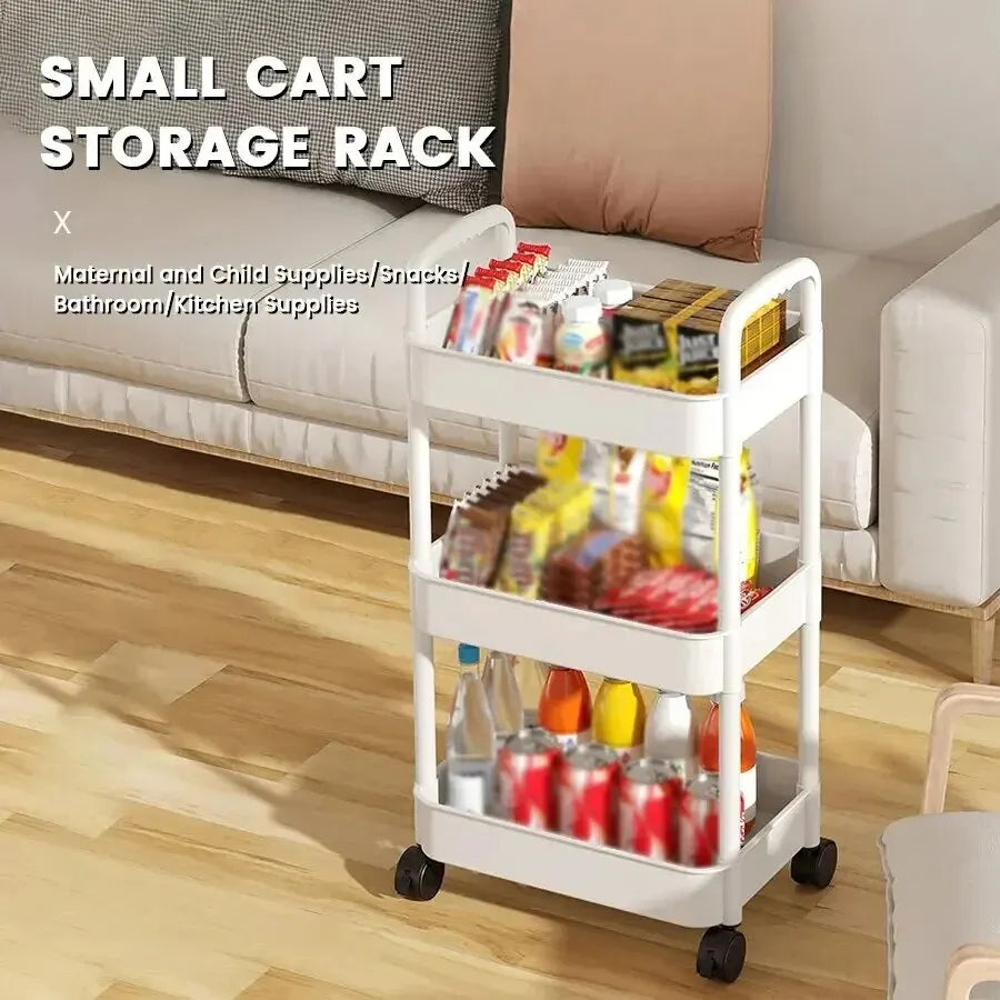 Multi-layer Small Cart Storage Rack Floor With Wheels To Floor Kitchen