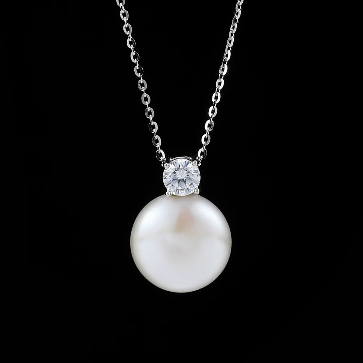 Freshwater Pearls 12-13mm Zircon 925 Sterling Silver Pendant Necklace