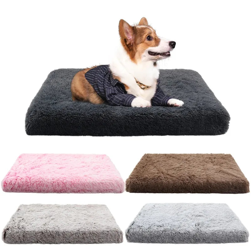 Long Plush Dog Bed with Non-slip Machine Washable Dog Bed Removable Cover for Large Medium Small Dogs