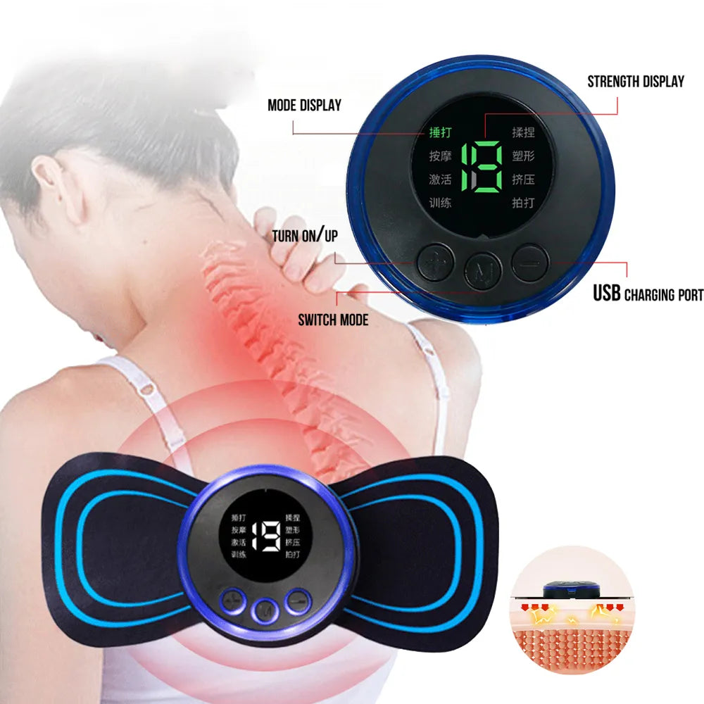 Electric EMS Neck Massager Mini Cervical Back Muscle Pain Relief Patch Stimulator Massageador Mat Portable Gel Pad Stickers Slim