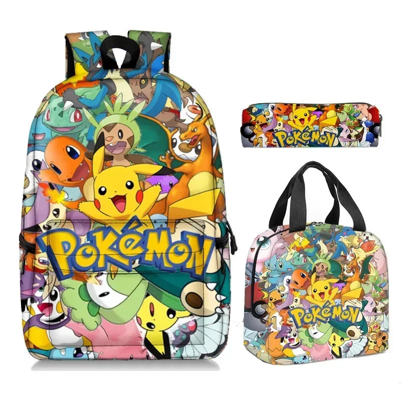 MINISO 2PC/3PC-Set Pikachu Pokémon Pikachu Backpack Student School Bag Pencil Case Children's Gifts Cartoon School Bag Mochila