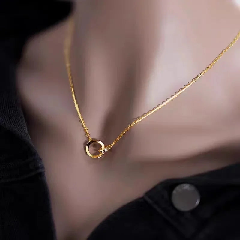 Ring Pendant Necklace 9999 real gold 24K Women Light Luxury Necklace