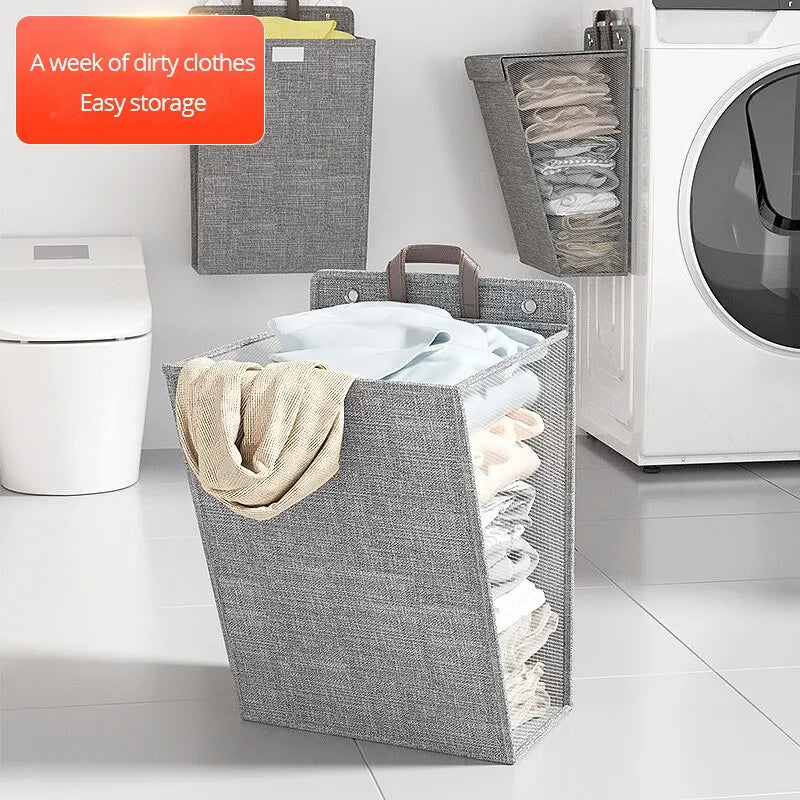 Foldable Adhesive Laundry Basket Hamper, Multifunctional Punch Free Wall Hanging