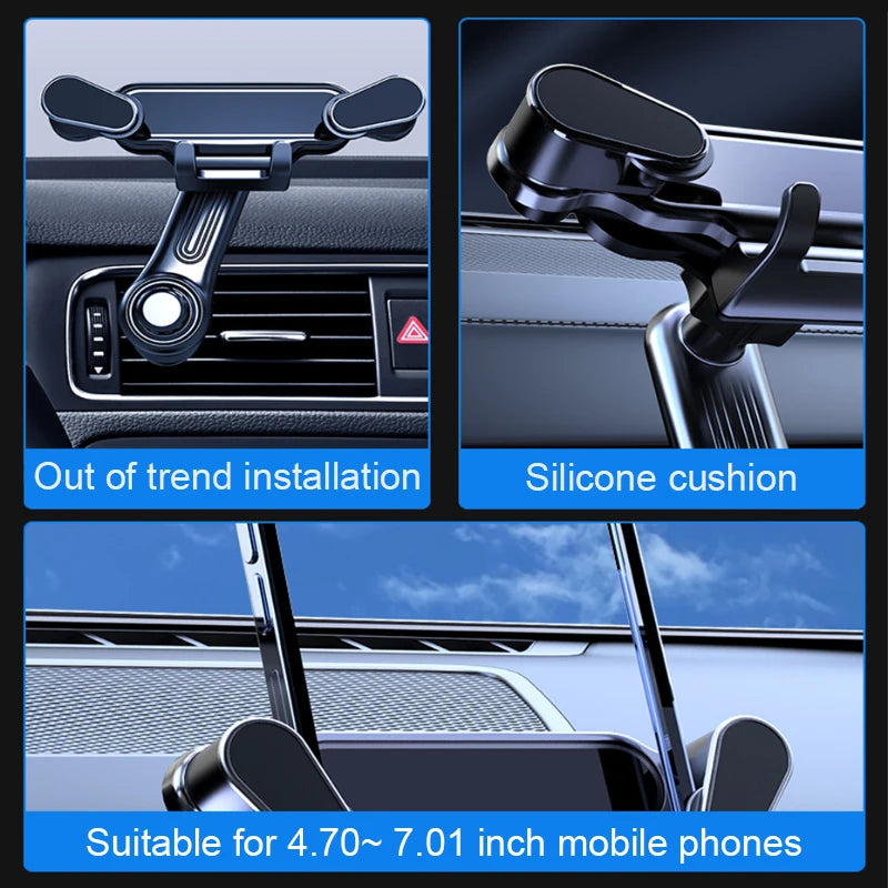 Gravity Air Vent Car Phone Holder Telescopic Air Outlet Cellphone Mount Spiral Hook Universal for 4.7-7 Inch Smartphone