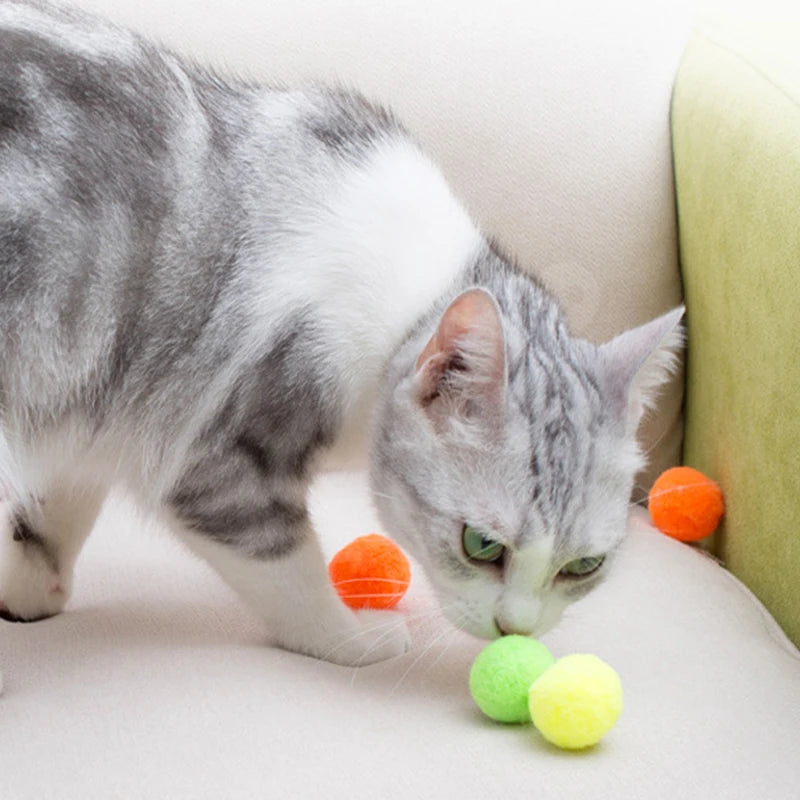 50/100 pcs Stretch Plush Ball Cat Toy Ball Creative Colorful Interactive Cat Pom Pom Cat Chew Toy