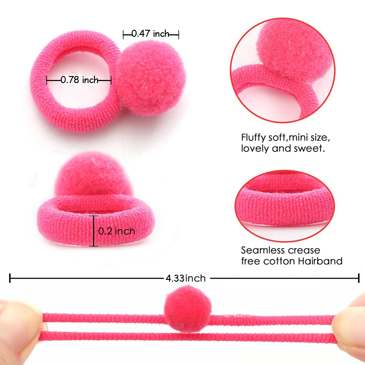 50Pcs Elastic Hair Bands Girls Plush Ball Rubber Band Scrunchie Hair Ties Clip