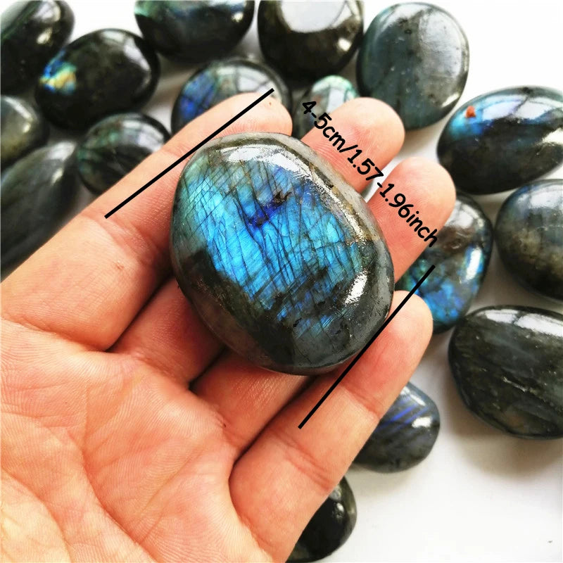 1pcs Labradorite Palm Stone Crystal - Natural Chakra Reiki Polished Healing Pocket Worry Stone Crystal for Anxiety Stress Relief