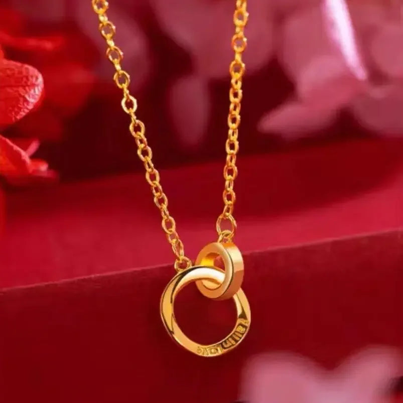 Ring Pendant Necklace 9999 real gold 24K Women Light Luxury Necklace