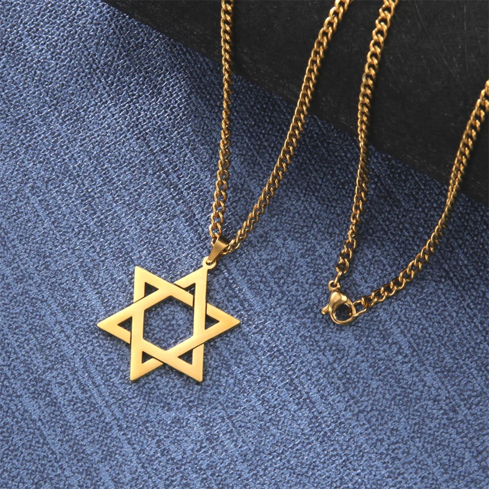 Amulet David Star Men Pendant Necklace Gold Color Kabbalah Jewish Charms Judaica Israel Religious Symbols Supernatural Jewelry