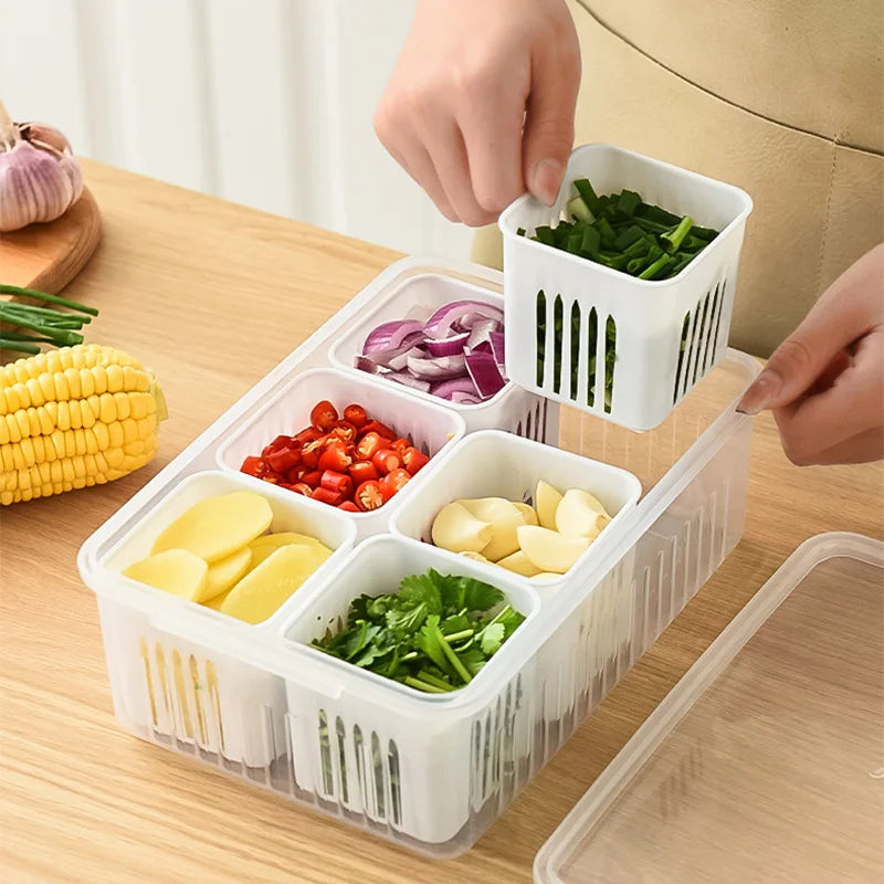 Refrigerator Storage Box 4/6 Grid Storage Box Fridge Organizer Drain Basket