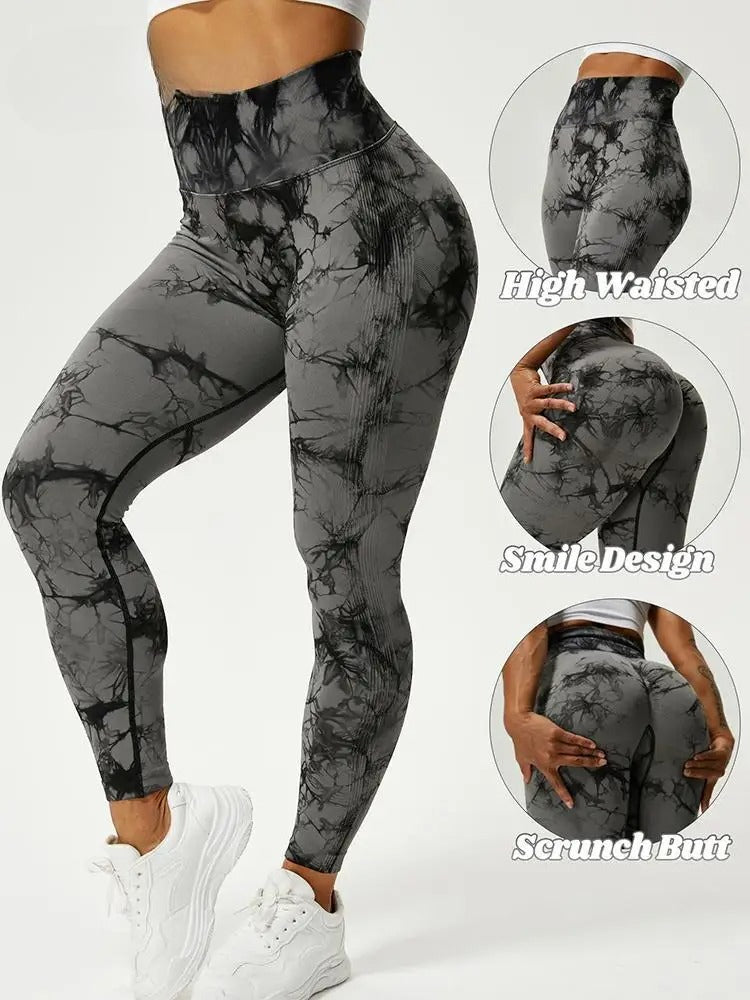 Tie Dye Push Up High Waist Leggings Stretch Athletic Women Sexy Pants Casual Seamless Gym Knitting Leggings Femme