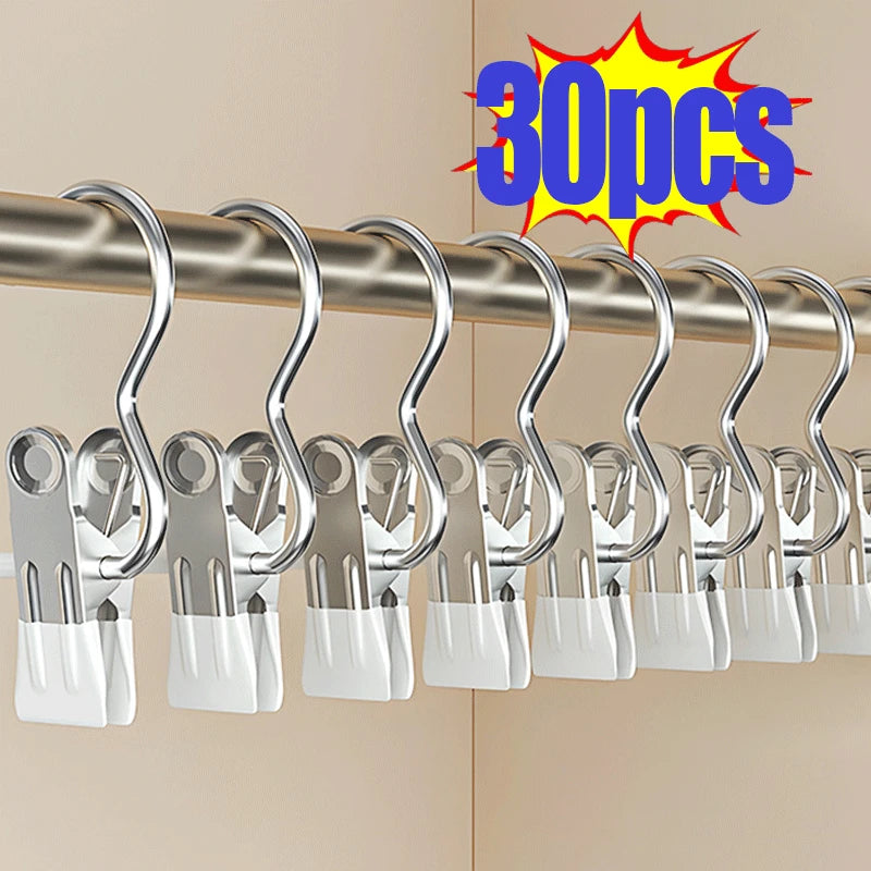 Stainless Steel Clothespins Laundry Clothes Pegs with Hook Pants Hanger Portable Hanging Clothes Clips Closet Clothes Organizer