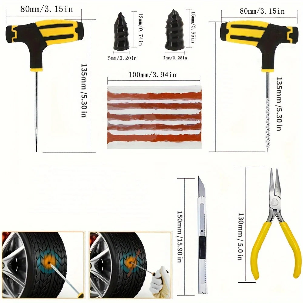 New Car Tire Repair Tool Kit Studding Tool Auto Bike Puncture Plug Garage Needle Nose Pliers Vacuum Film Nail EVA Storage Case