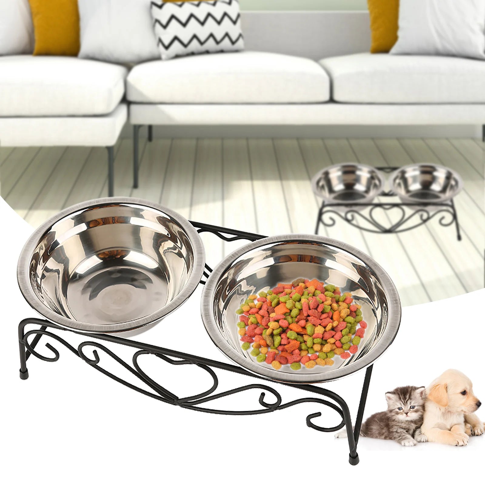 Feeding Bowl Cat Raised Feeding Bowl Double Feeding Bowl with Raised Stand Pet Feeding Bowl Ideal for Cats and Small Dogs, Feedi