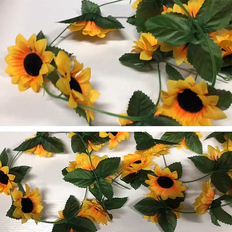 250cm Silk Sunflower Ivy Vine Artificial Flowers Wall Hanging Garland Fake Plant