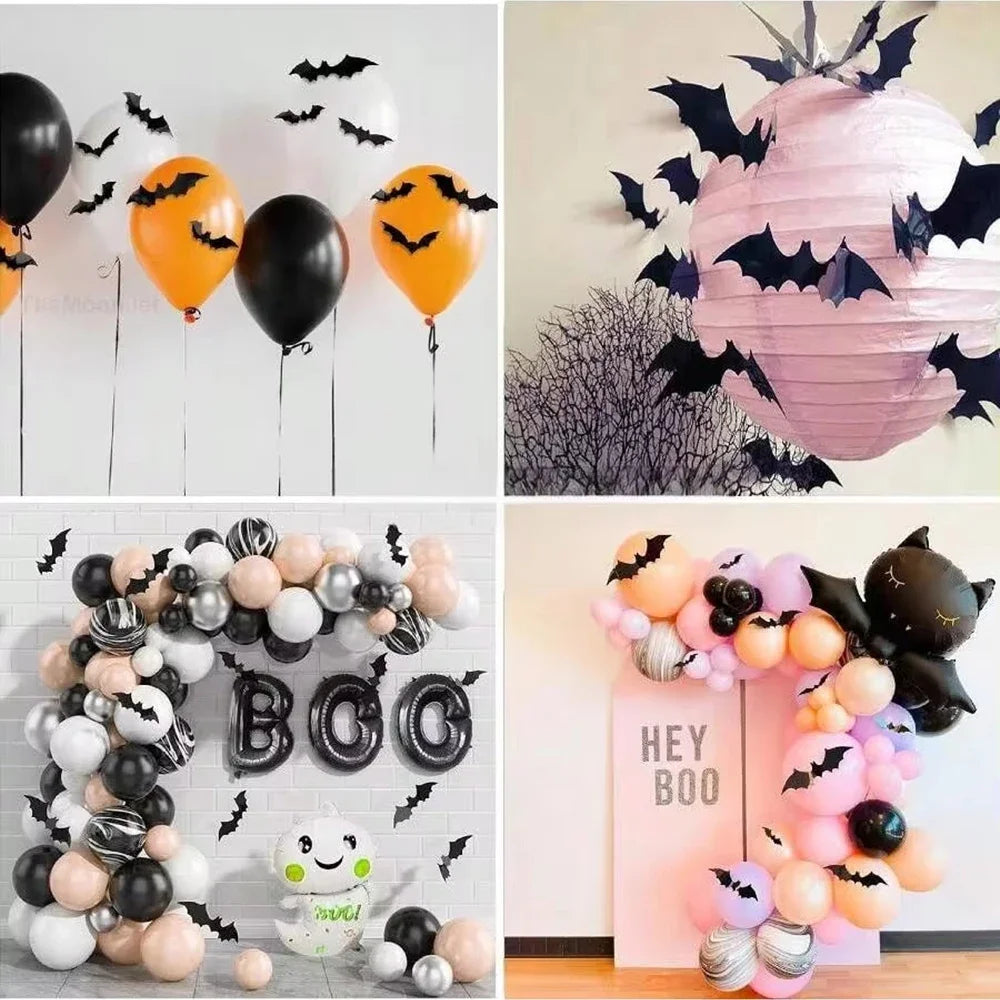 60PCS Halloween Decoration 3D Black PVC Bats Halloween Party DIY Wall Sticker