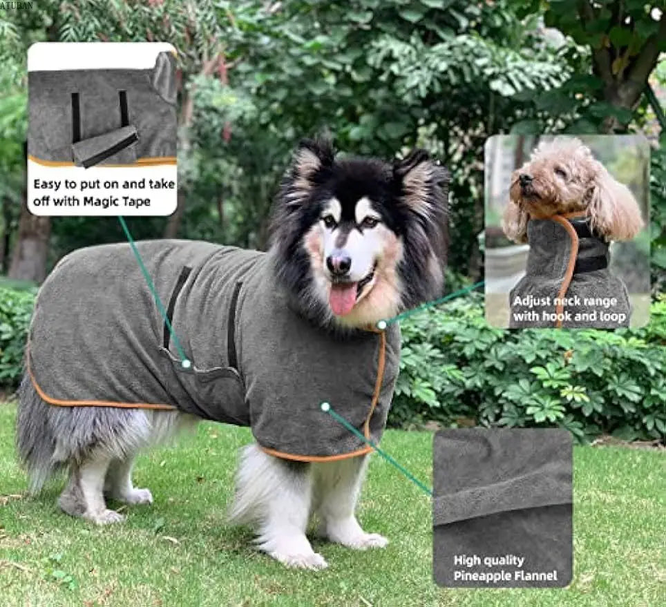 Bathrobe Towel Dog Drying Coat, Microfibre Material Fast Drying Super Absorbent