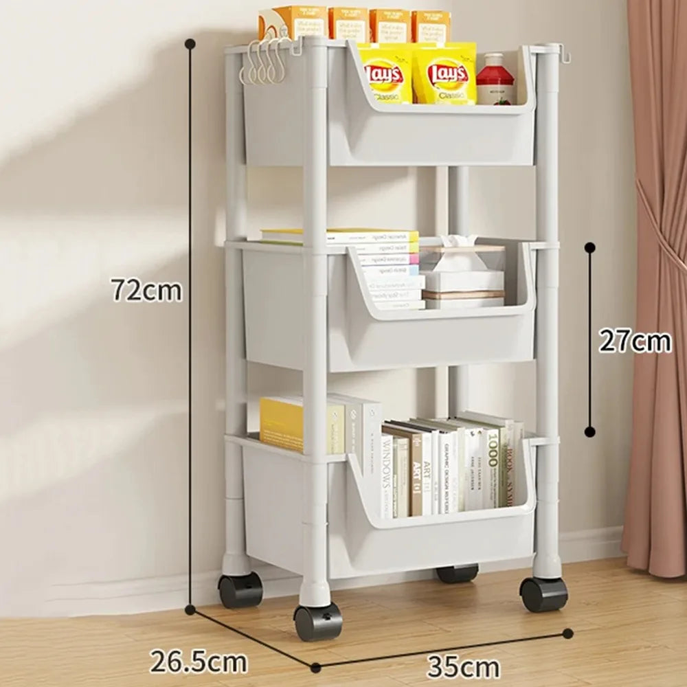 Trolley Bookshelf Portable Kitchen Storage Rack Movable Bookshelf With Wheels