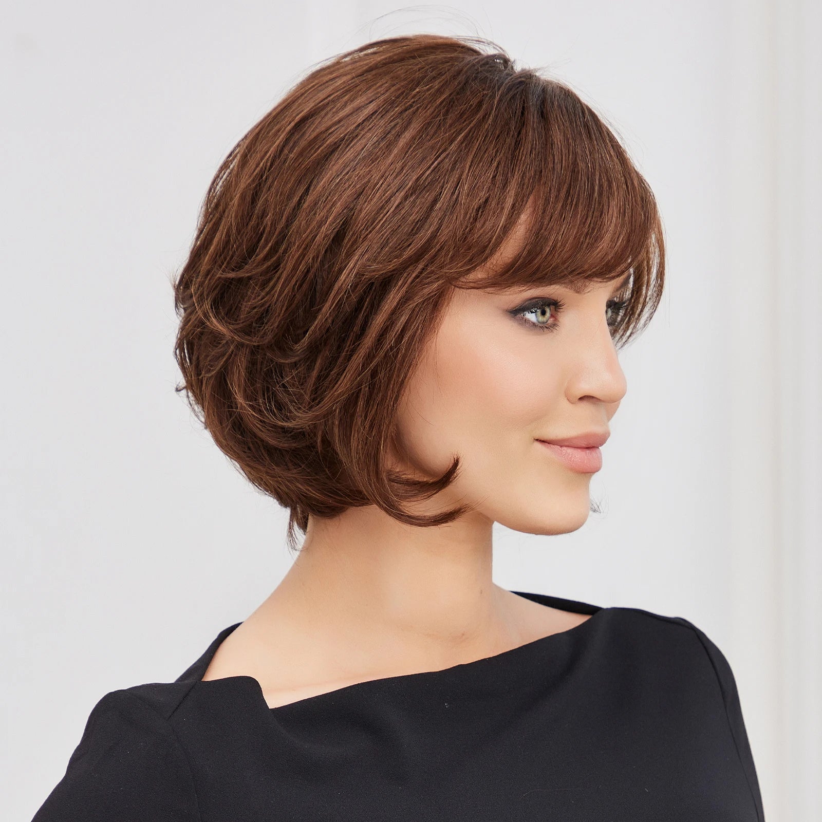 Lace Front Human Hair Wigs Short Straight Brown Bob Wigs Layered Wig Glueless Wig