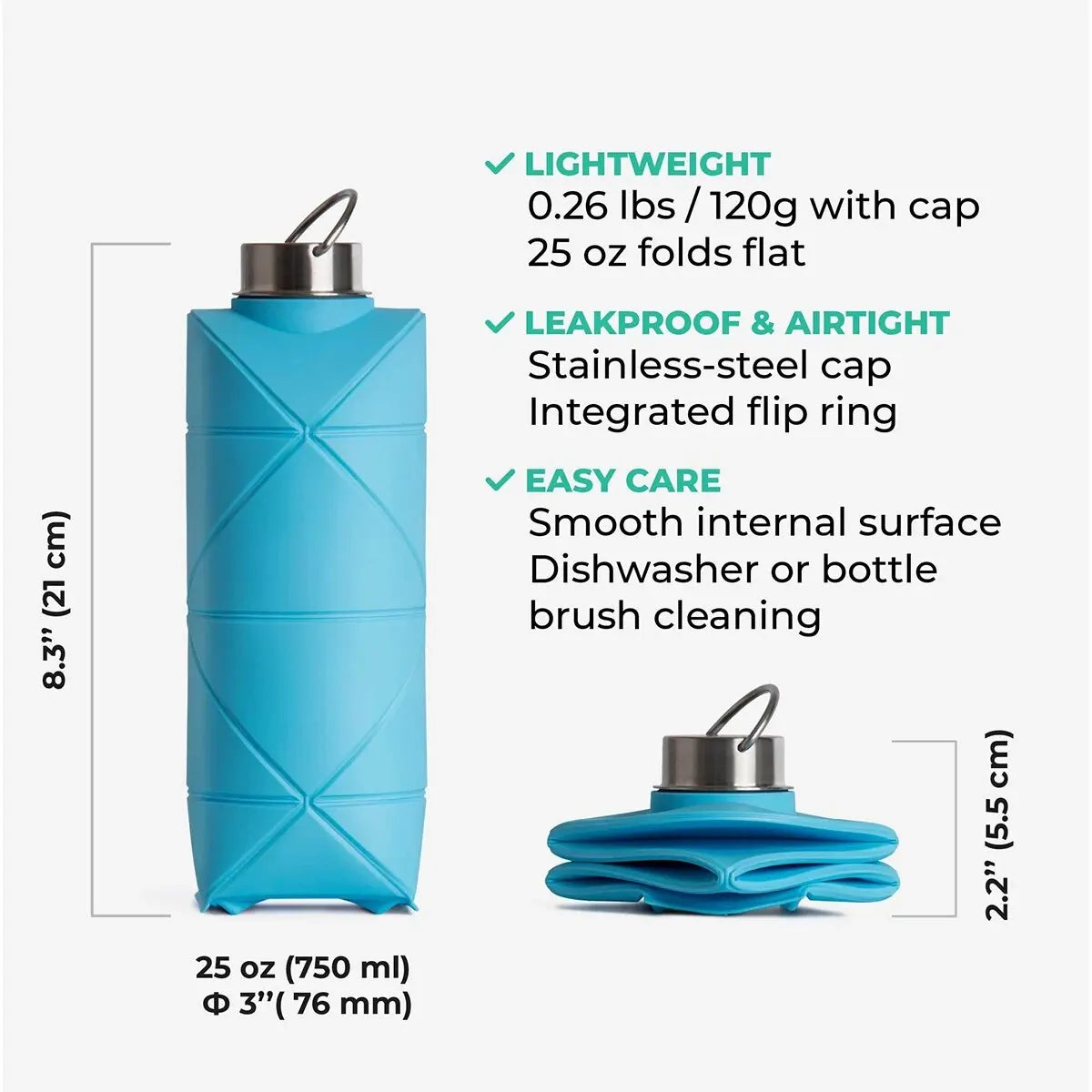 1Pc 750Ml Collapsible Water Bottle Leakproof Valve Reusable Silicone Foldable