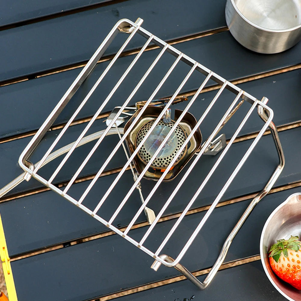 Portable BBQ Grill Stainless Steel Rack Camping Grill Grate Folding Gas Stove Stand