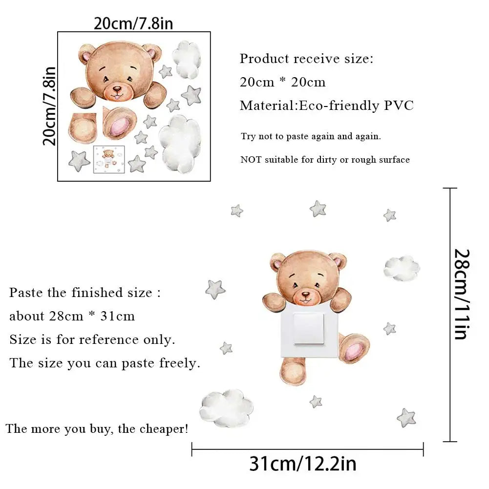 Cartoon Bear Star Switch Sticker For Kids Room Decoration Self-adhesive Wall sticker