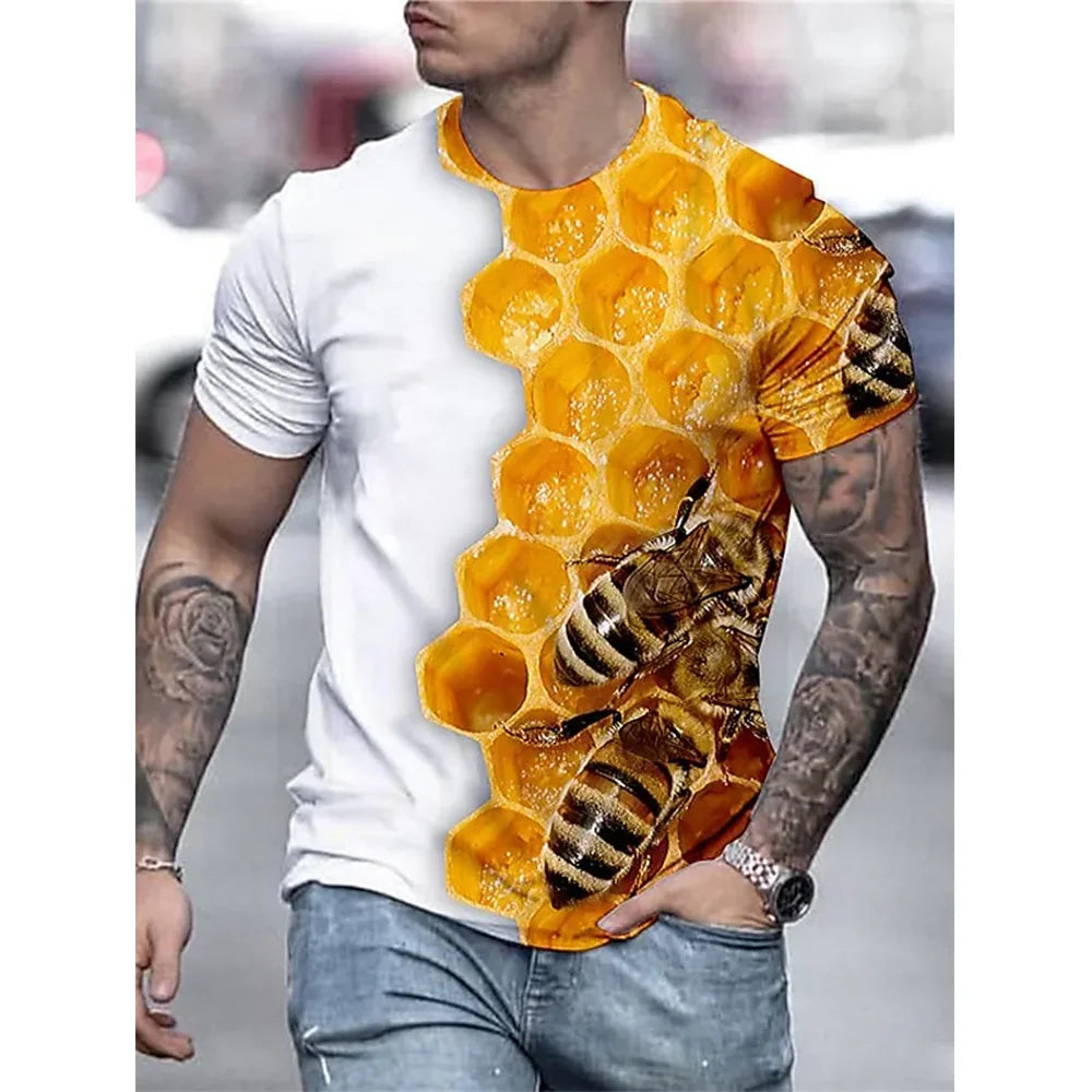 Men's T-Shirt 3D Print Tee Funny Bee Summer Short Sleeve T-Shirt O-Neck Tops