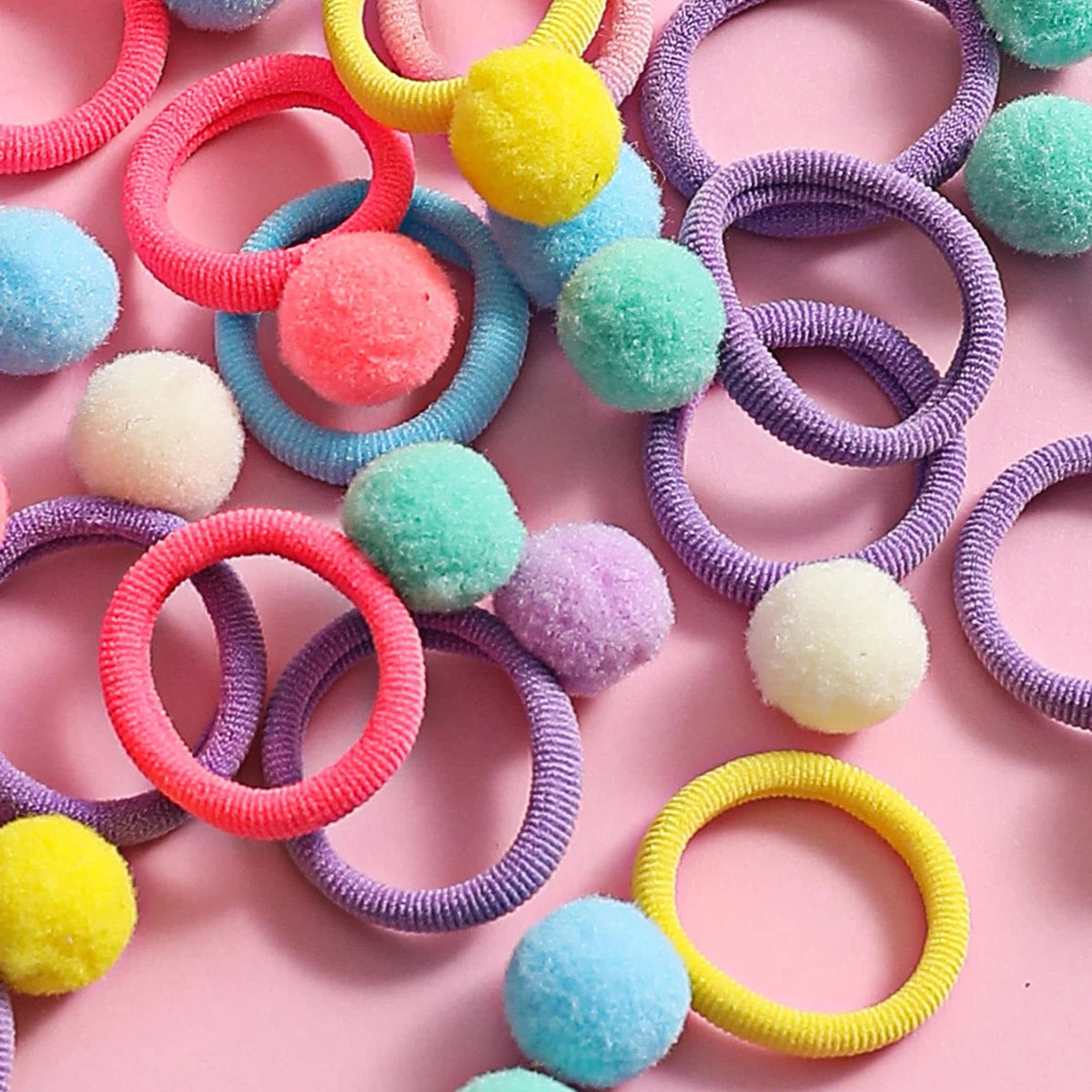 50Pcs Elastic Hair Bands Girls Plush Ball Rubber Band Scrunchie Hair Ties Clip