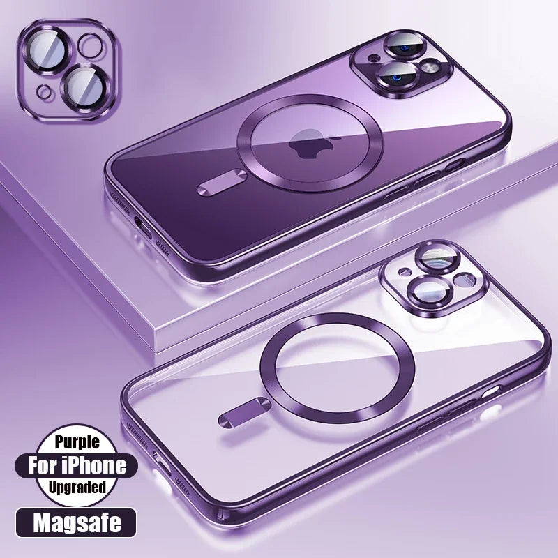 Silicone TPU Transparent Case Plus Magsafe Magnetic Lens Film Protect Cover for iPhone 16 15 14 13 12 11 Pro Max