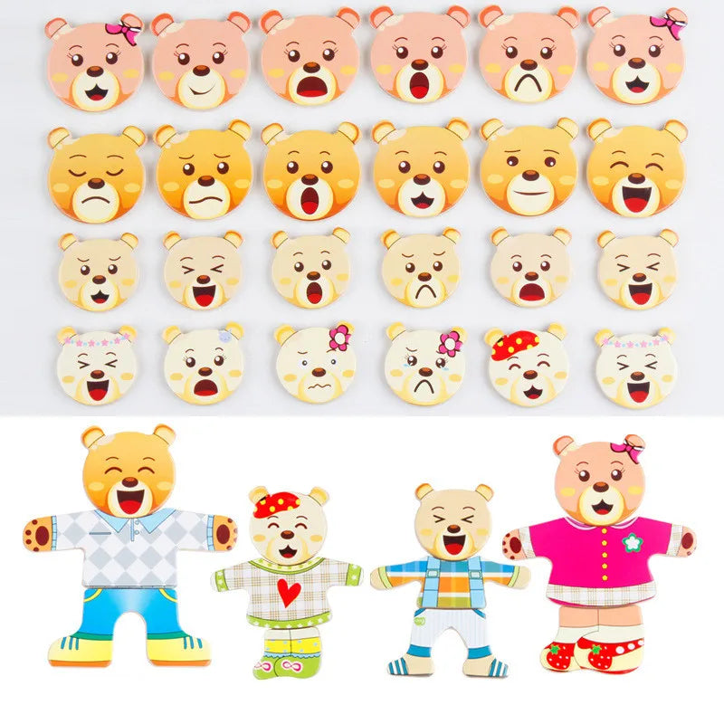 Cartoon Change Clothes Kids Early Educational Wooden Toy Jigsaw Puzzle Bear Dressing Game Montessori Baby Toys For Children Gift