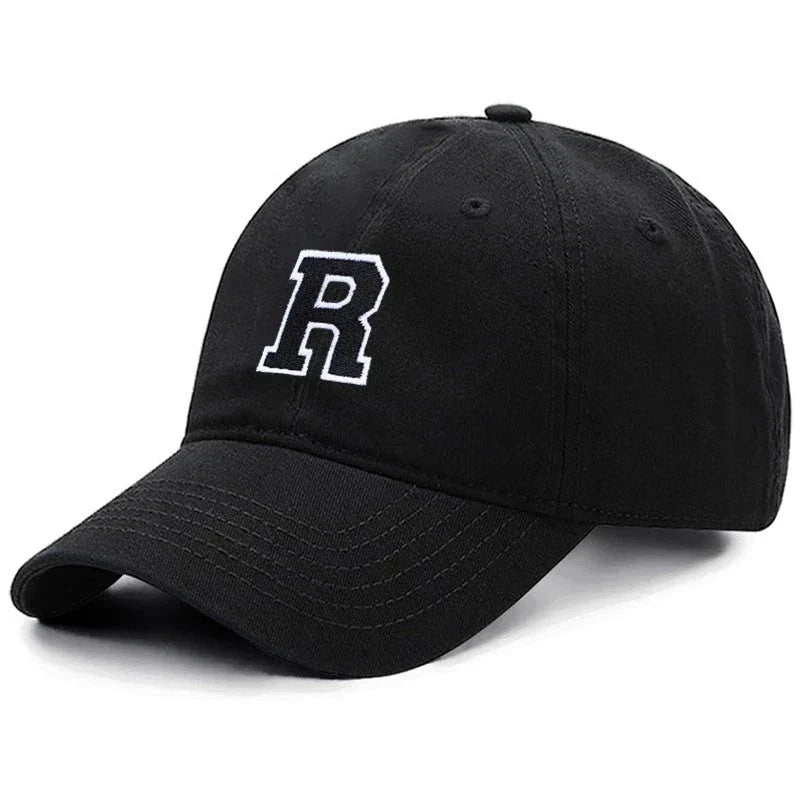 Bicolor letter A-Z Embroidery Black Baseball Cap Cotton Men Women Adjustable Cap