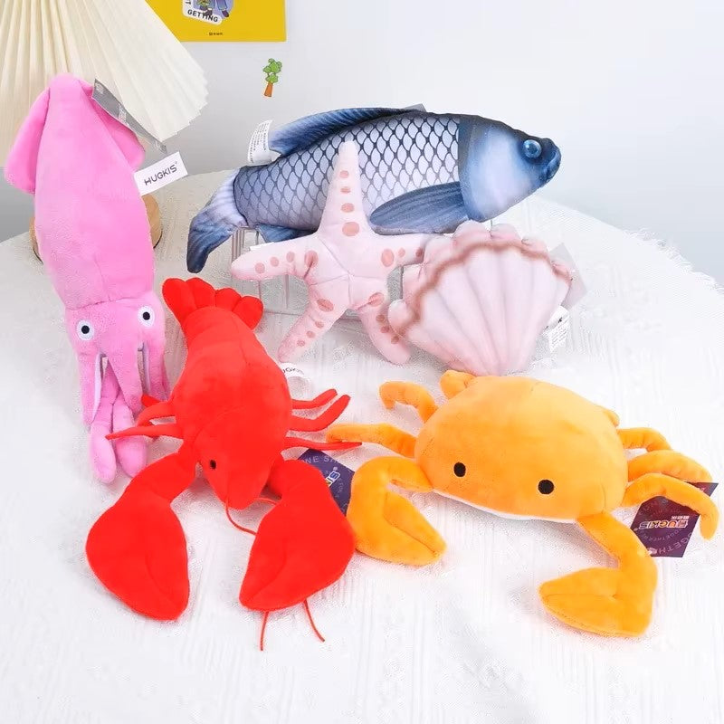 Lobster Squid Crab Starfish Scallop Carp Fish Cartoon Plush Toy Stuffed Doll