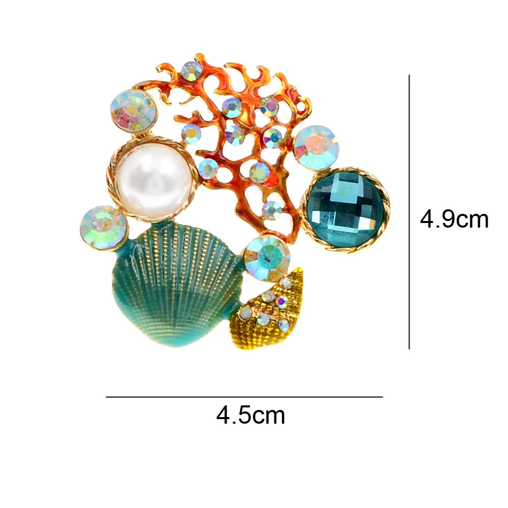 Exquisite Women Shell Tree Brooches Retro Luxury Large Rhinestone Pearl Broche Lady Natural Conch Pins Gift Brooch