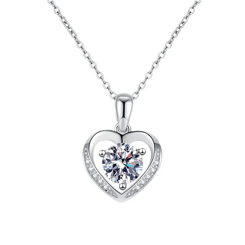 1 Carat Heart Pendant Necklace For Women S925 Silver 18K Gold Plated Chain