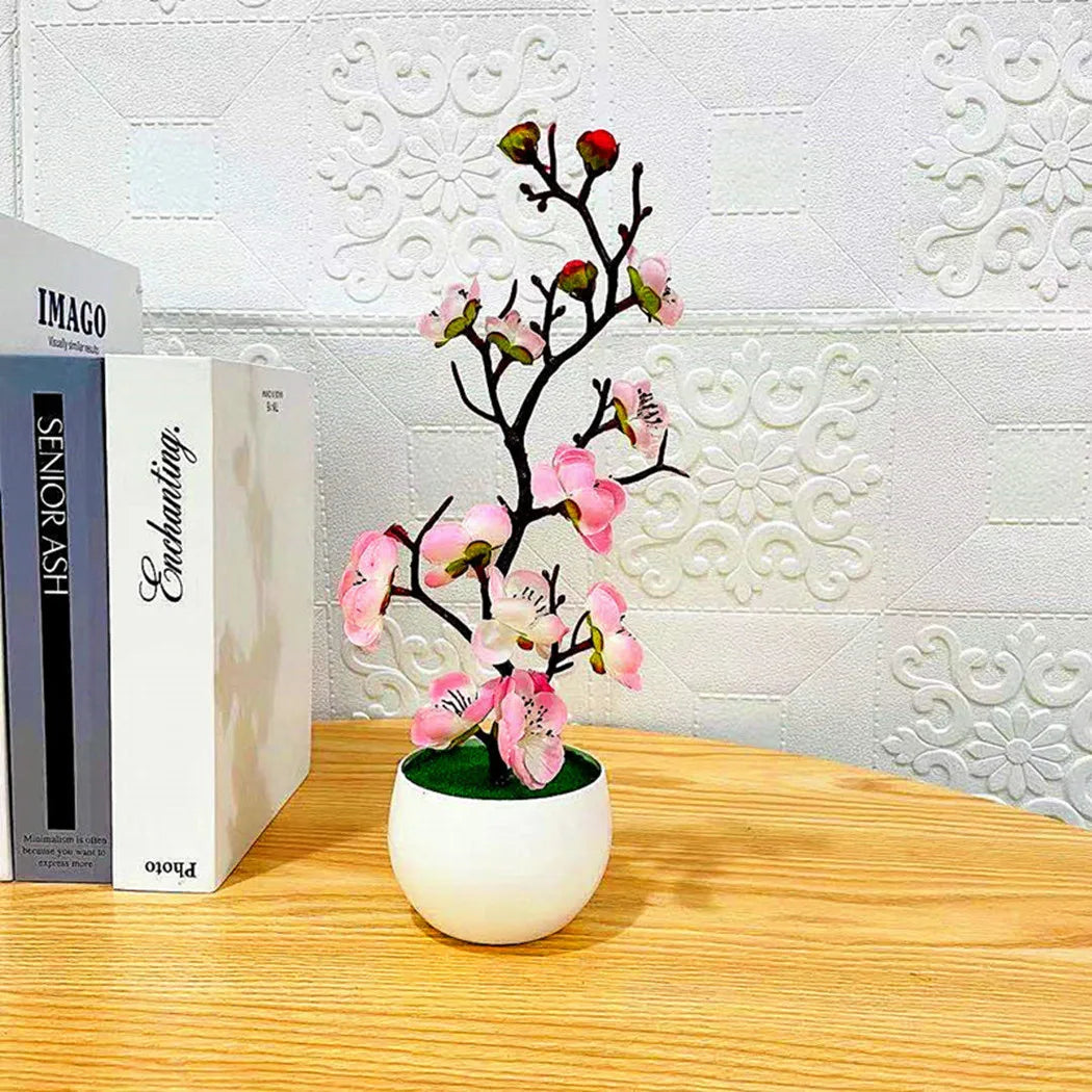 Bonsai Silk Flowers Plum Blossoms Artificial Plant Fake Flowers Pot