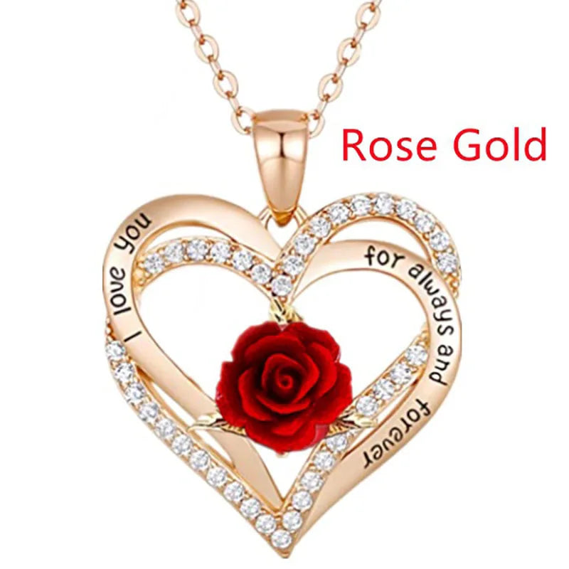 Fashion Income Rose Flower Pendant Necklace Anniversary Party Accessories Birthday Mother's Day Jewelry Gifts Mom Ladies Girls