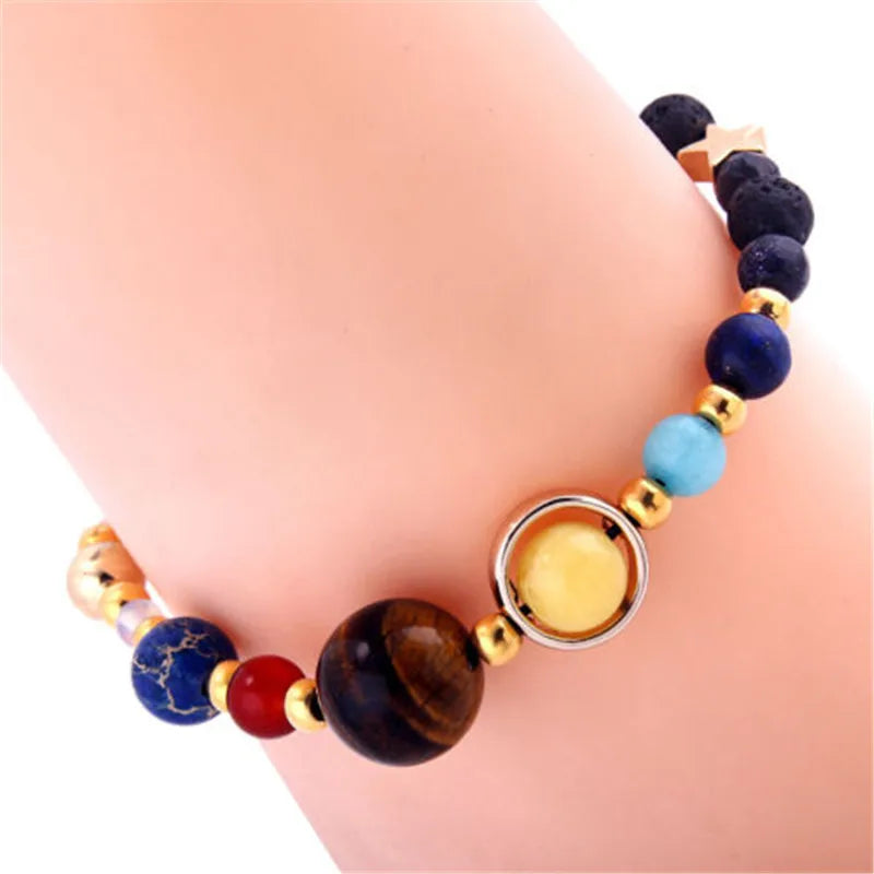 Cosmic Galaxy Solar System Bracelet Female Transfer Beads Eight Planets Natural Hand-woven Student Beads