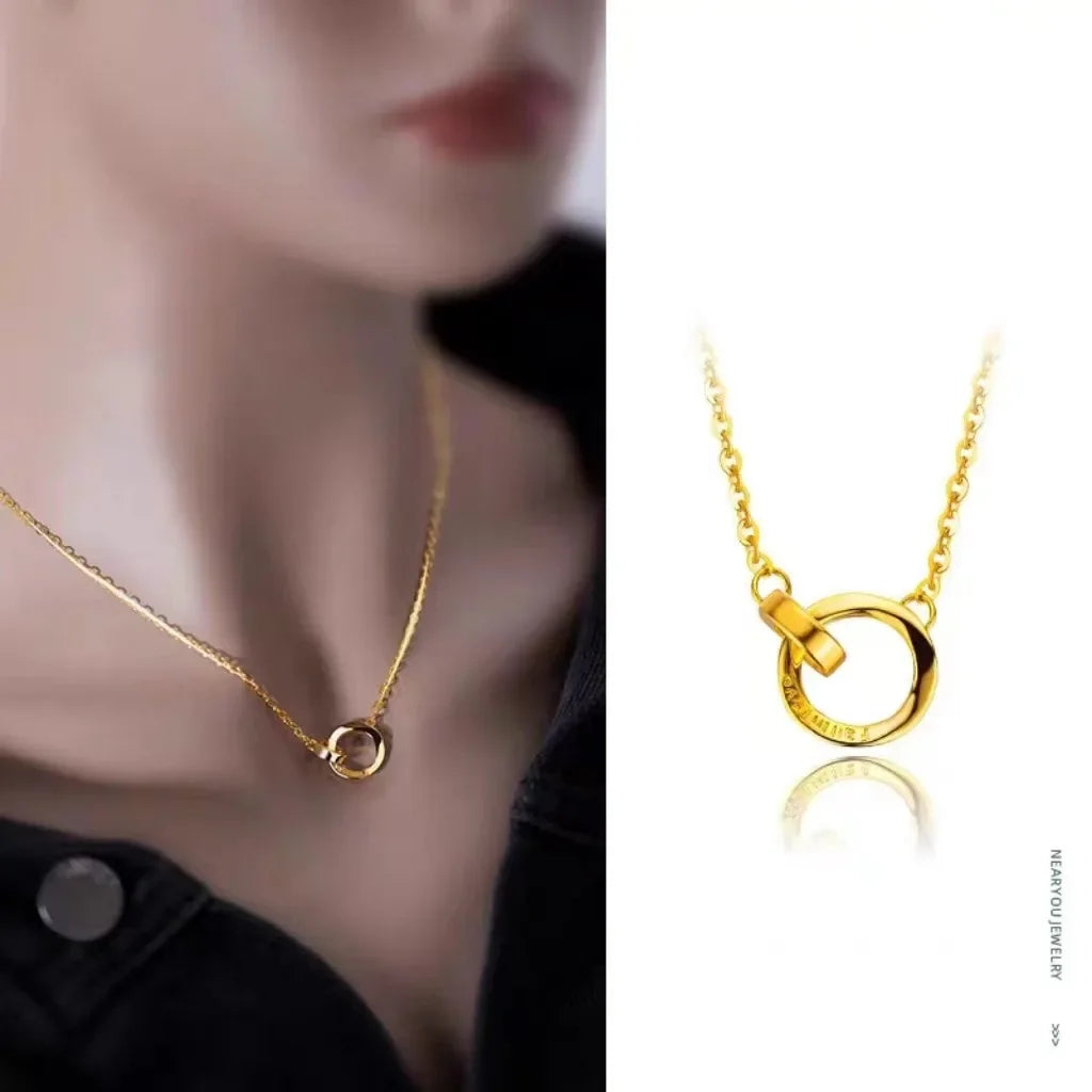 Ring Pendant Necklace 9999 real gold 24K Women Light Luxury Necklace