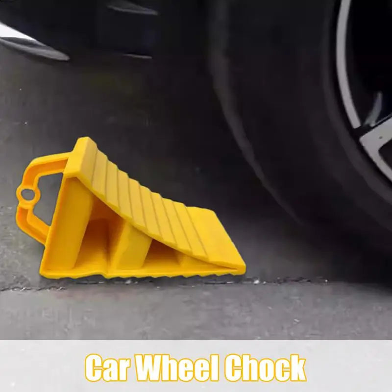 Portable Wheel Chock with Handles Anti-slip Plastic Base Tire Support Pad Yellow