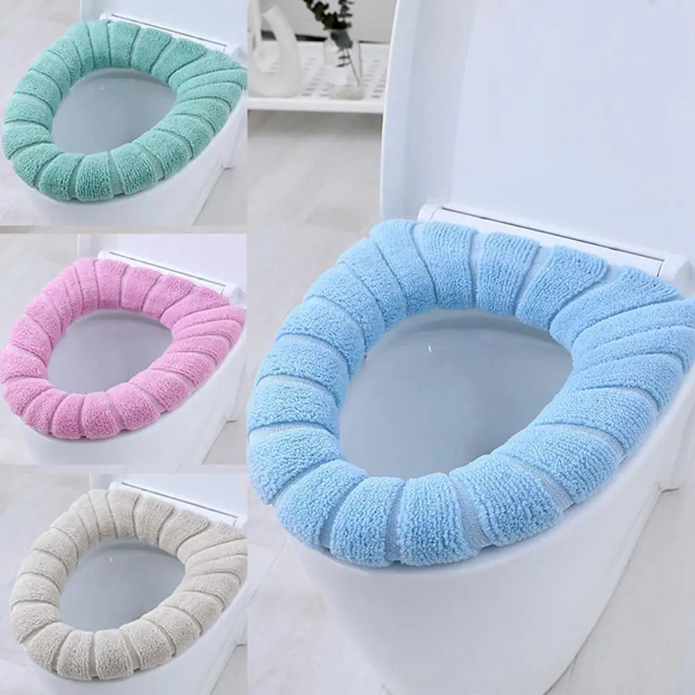 Winter Warm Toilet Seat Cover Washable Knitting Soft O-shape Pad Toilet Seat