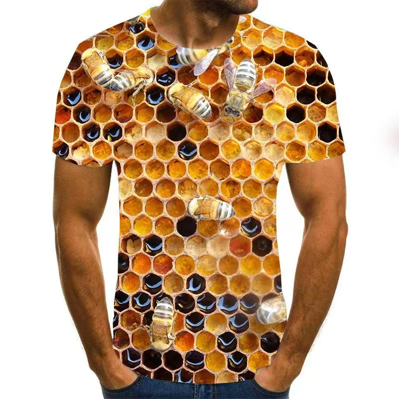 Men's T-Shirt 3D Print Tee Funny Bee Summer Short Sleeve T-Shirt O-Neck Tops