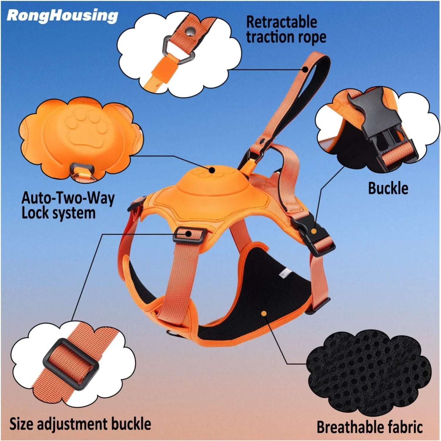 Dog Vest Harness and Retractable Leash Set All-in-One. Automatic Anti-Burst Impact