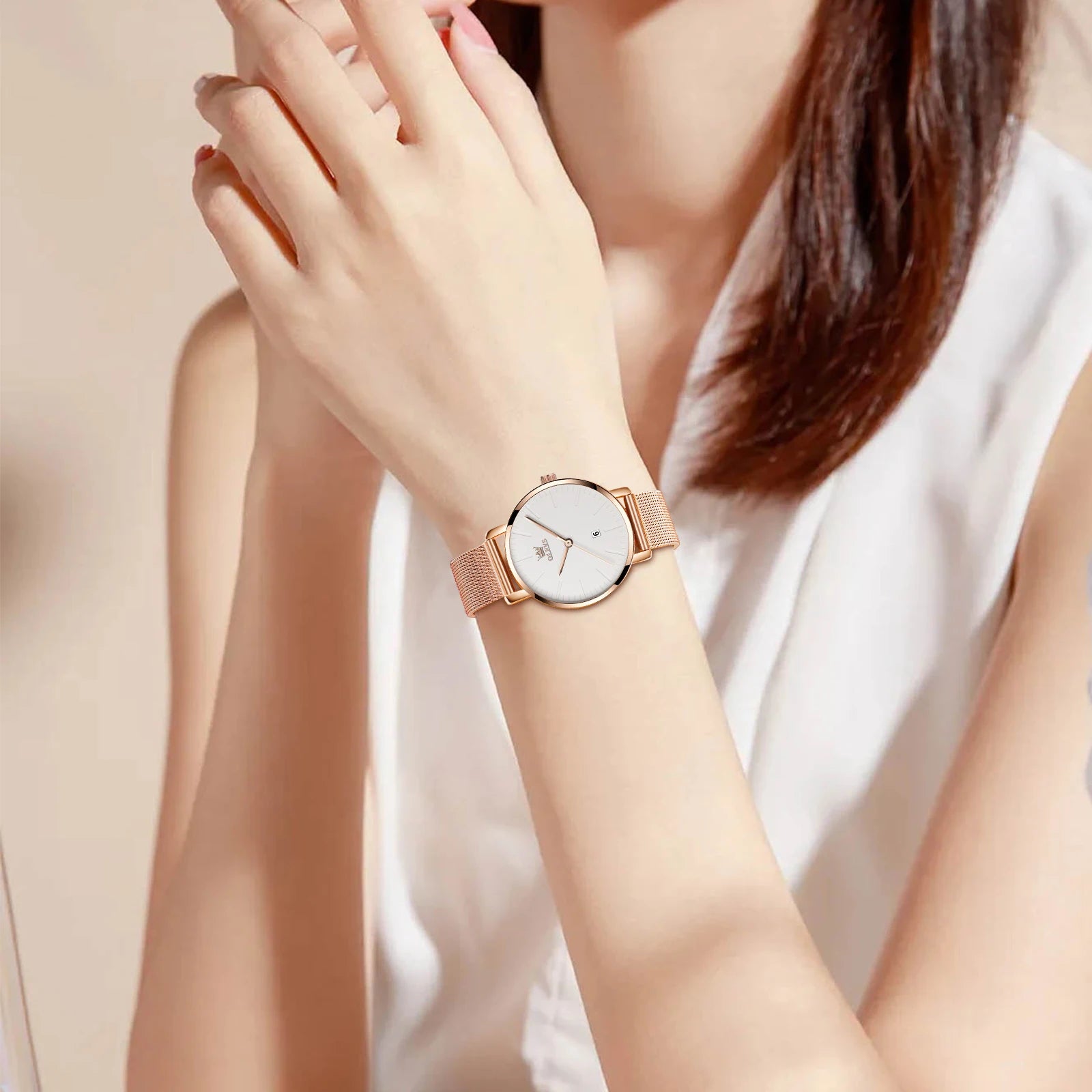 Watch for Women Rose Gold Waterproof Quartz Ladies Wristwatch